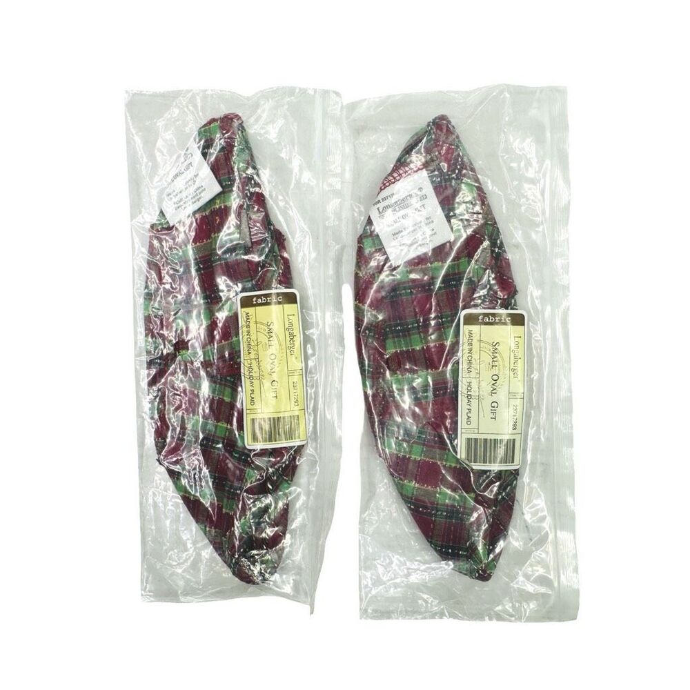 Vintage Longaberger Small Oval Gift Basket Liner - Holiday Plaid - 2 Count